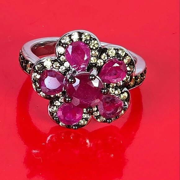 925 Sterling Silver Ring Sz 6.5 with Natural Round Ruby 6mm & Sapphire Gemstones - Picture 5 of 11
